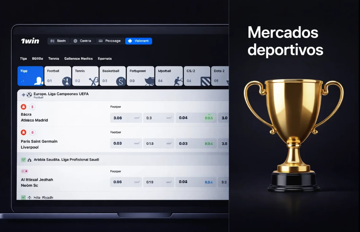 Deportes y mercados disponibles en 1win
